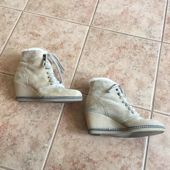 J. Crew ankle bootie wedge heel tan cream mob era - Picture 2 of 8